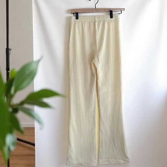 Ivory Cream Ribbed Knit Pants High Waisted Wide Leg Size XS, S, L, XL - Picture 2 of 4